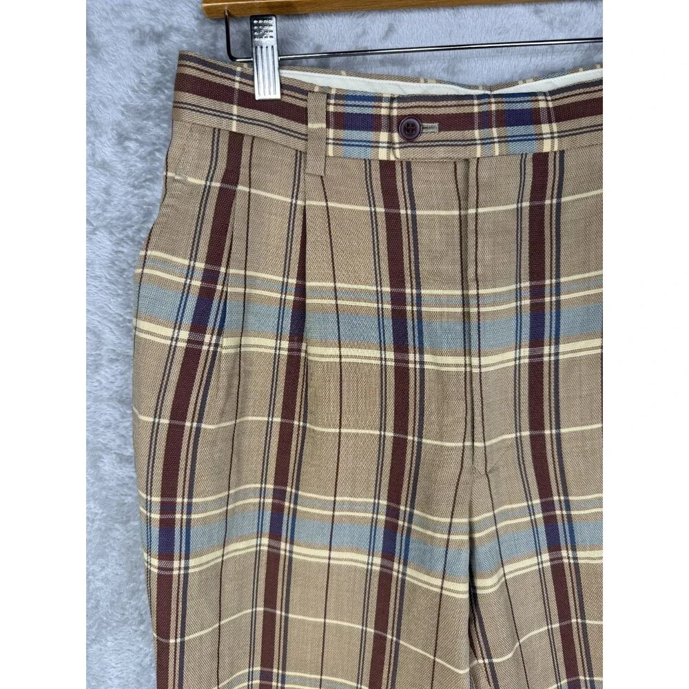 Pearly Gates Pants Mens 30x30 Plaid Tapered Golf Wool Old School Pleated Classic
